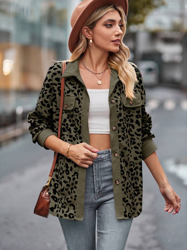 Suhkasana - Vente Veste-chemise – femme - Veste-chemise en velours côtelé léopard - Coupe ample à boutons.24