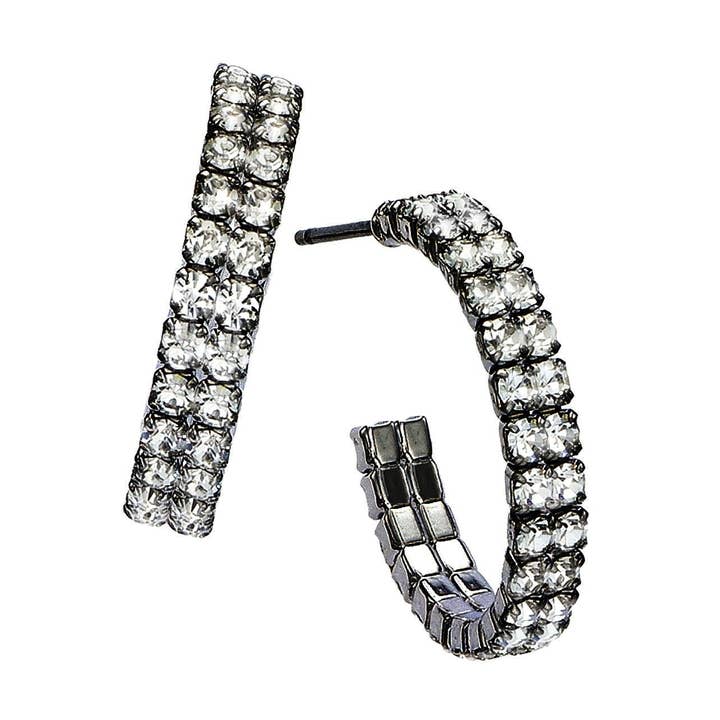 Hoops, 2-reihig, rhodiniert, 20 mm, mit weißen Kristallen für den Großhandel von Luxe on Main LLC