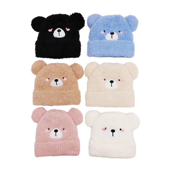 Cap Zone - Wholesale Beanie - Kids - Little Kids Teddy Bear Terry Fleece Beanie