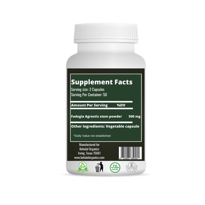 Behalal Organics - Wholesale Oral supplement/vitamin - Fadogia Agrestis 500mg100 Quick capsules1