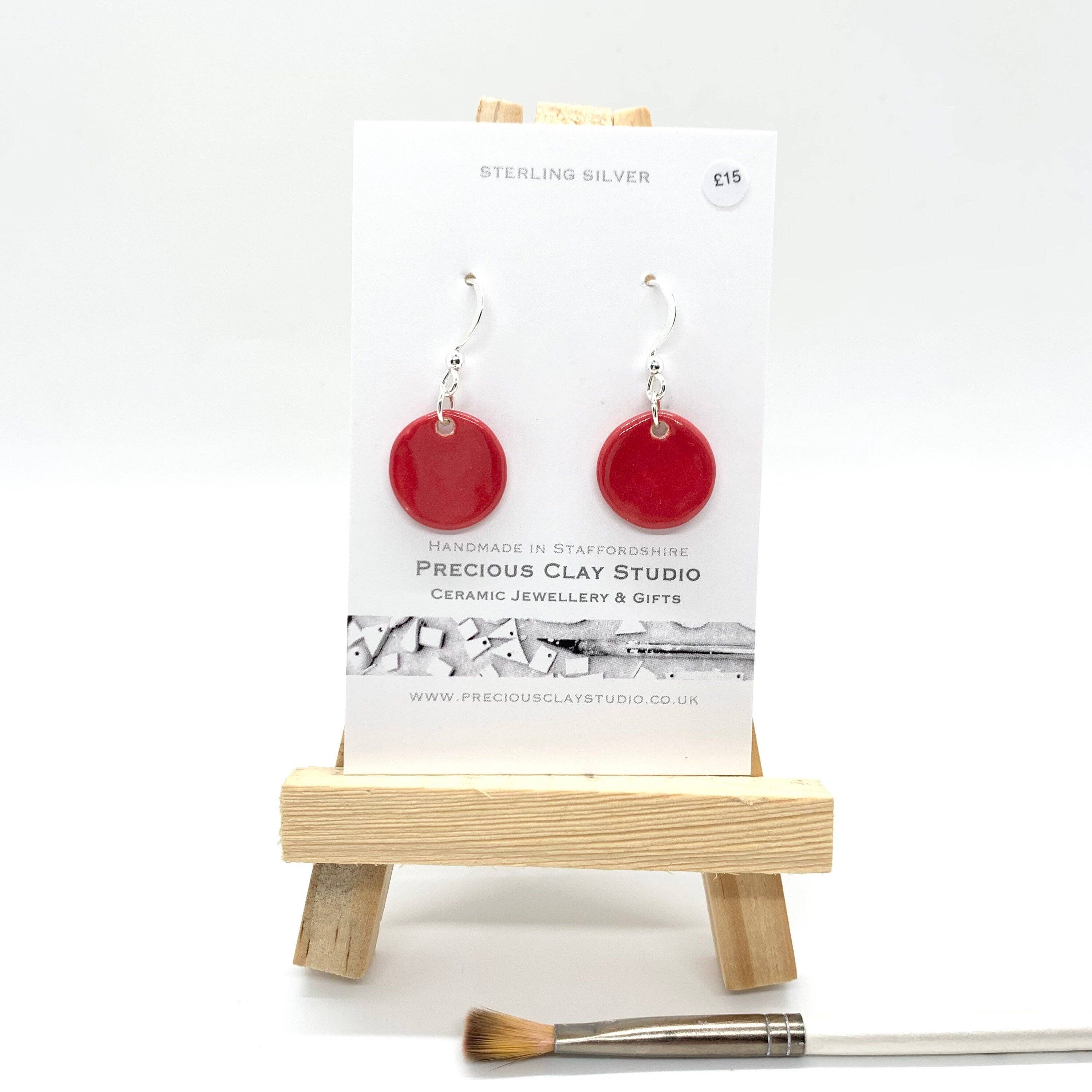Precious Clay Studio - Wholesale Dangle Earrings - Red Circle Earrings - Sterling Silver1