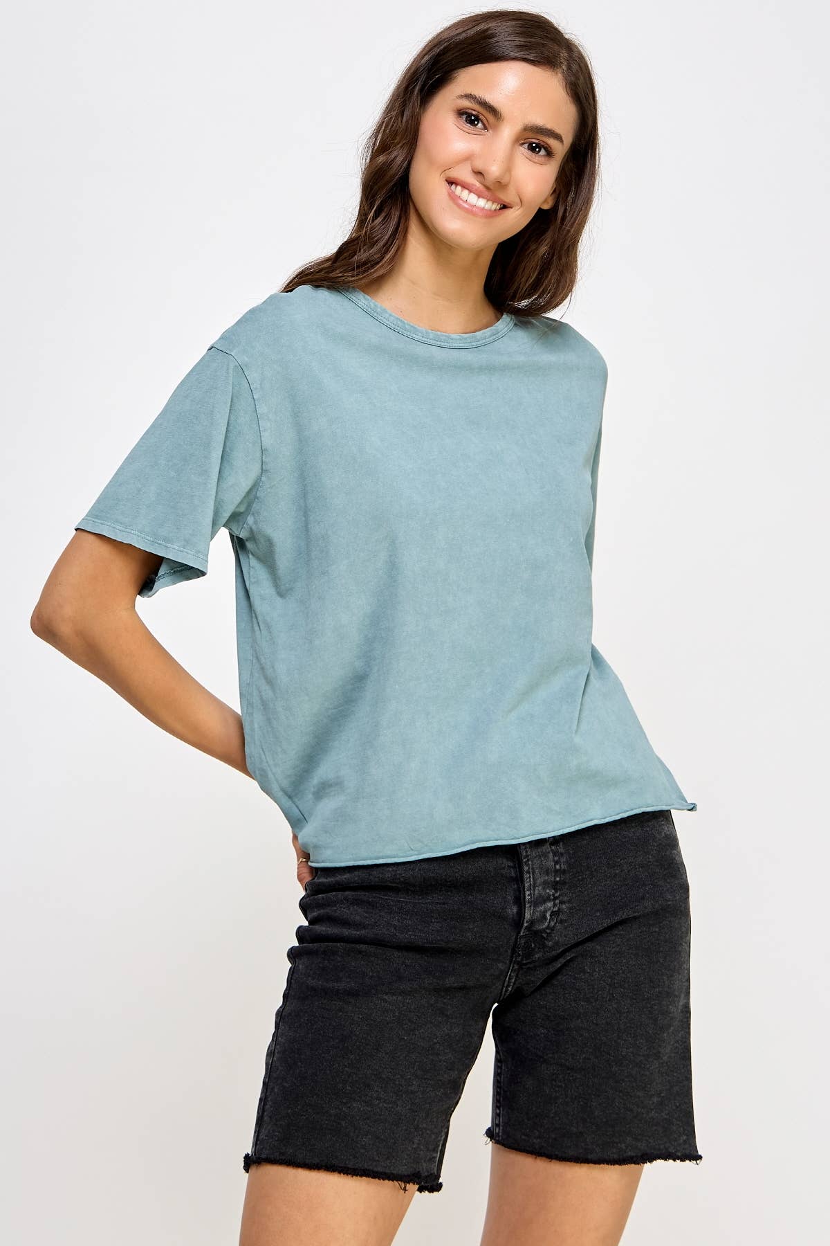 Honestee - Wholesale T-Shirt (Graphic) - Women's - Blank Mineral Washed Long Cropped T-Shirt18