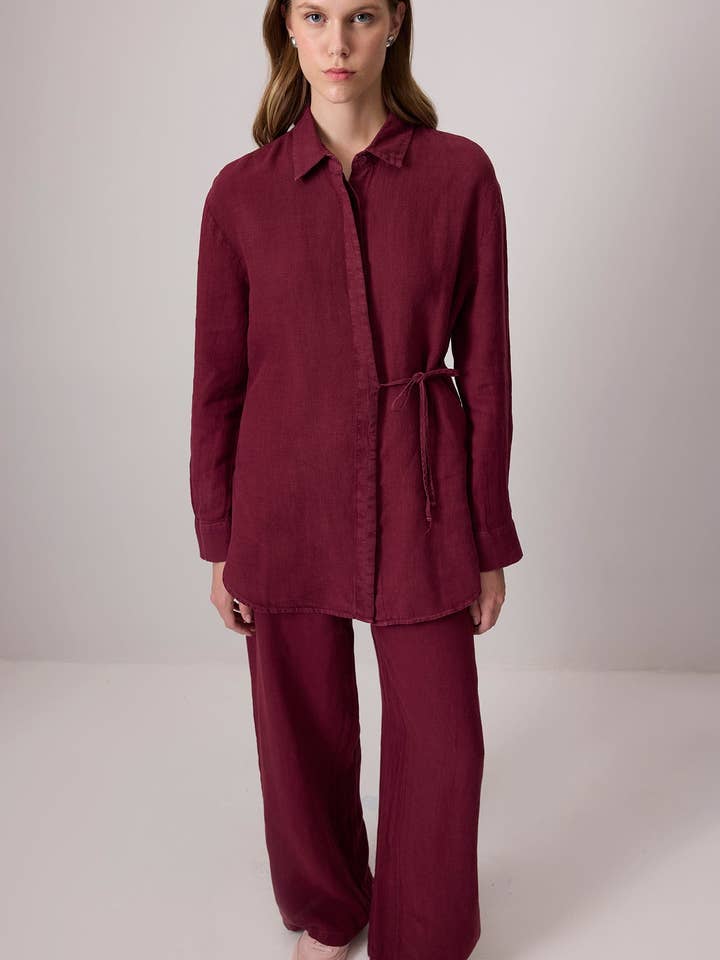 Linneskjorta med knytband i midjan & byxor med vida ben för wholesale av Touché Privé