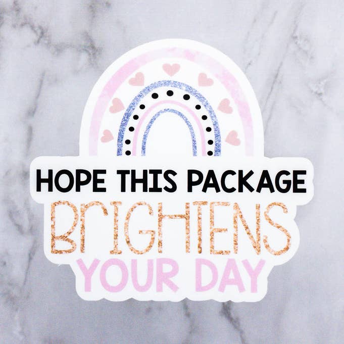 Håber denne pakke lyser din dag klistermærke for engroshandel hos MaMarie & Co.