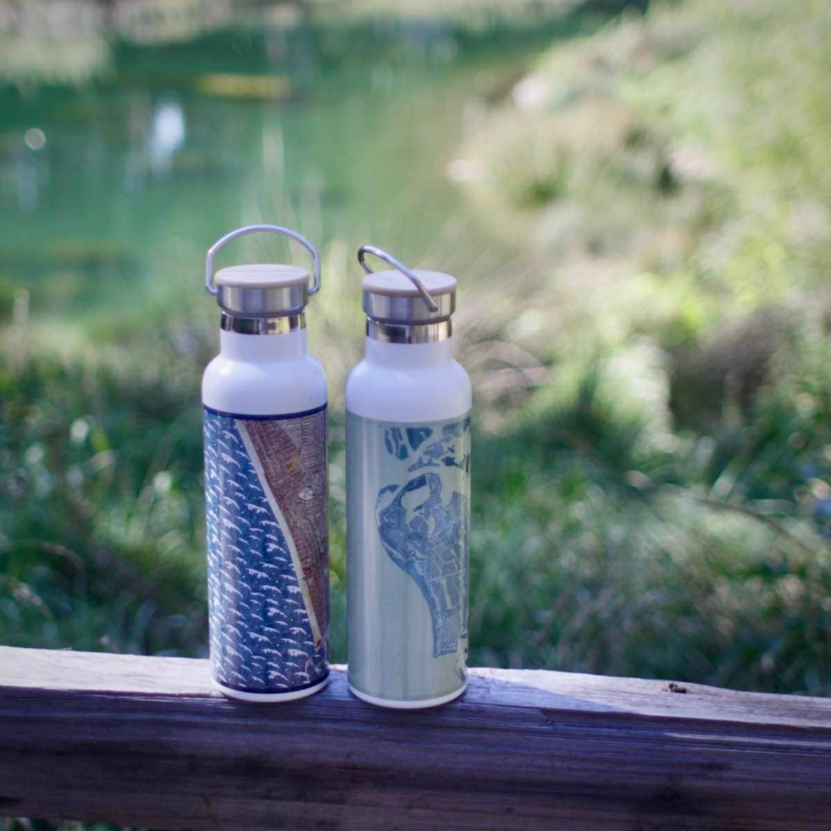 JACE.design - Wholesale Water Bottle - Amherst MA Map Bottle with Bamboo Top in Woodblock3