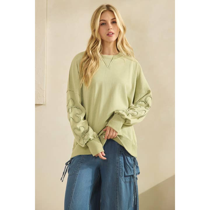 Sage SQUIGGLE SLEEVE PULLOVER SWEATSHIRT (ST7971) for wholesale on Faire4