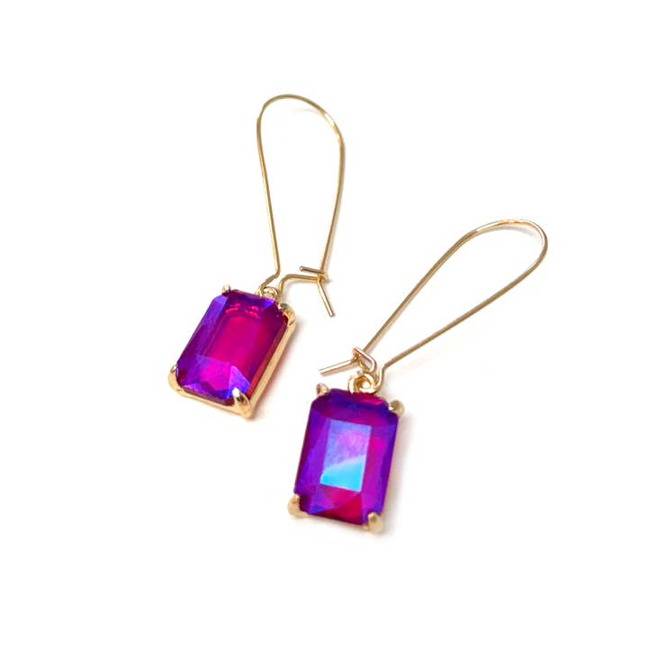 StarryNYC - Wholesale Dangle Earrings - Midi Rectangle Glass Bead with Kidney Wire Dangle Earrings15
