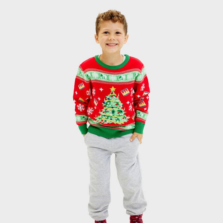 Happy Seasons - Wholesale Knit Sweater - Kids - Juletræ rød sweater - barn.2