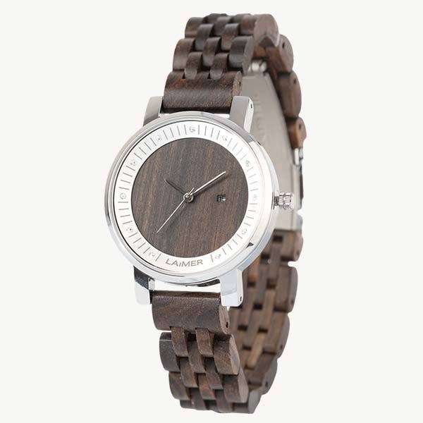 LAiMER Wooden watch, black edition, made of precious wood, wood, analogue  men's quartz watch with luminous hands, diameter 50 mm, zero waste  packaging made of natural wood : Buy Online at Best