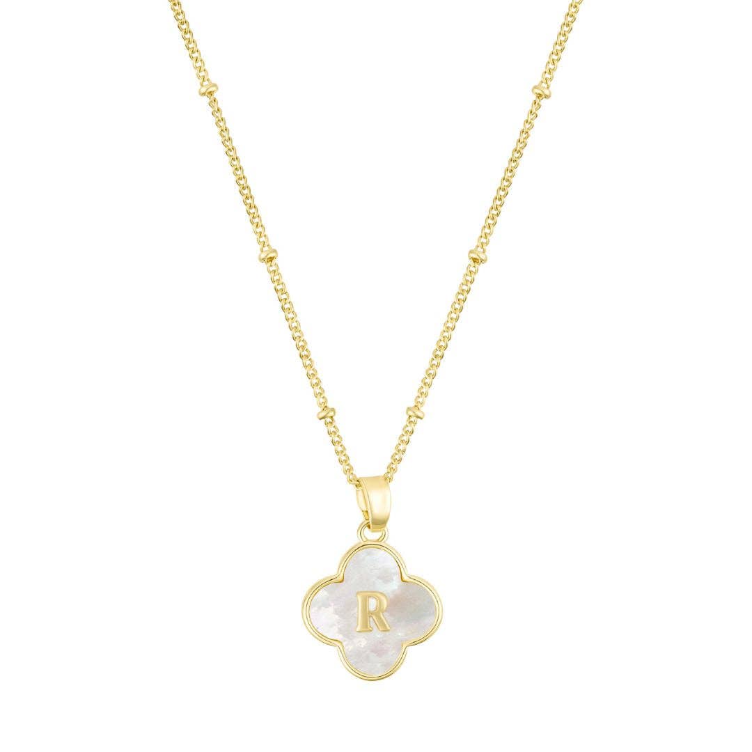 Adornia - Wholesale Pendant/Charm Necklace - 14k Gold Plated Mother-of-Pearl Initial Clover Necklace18