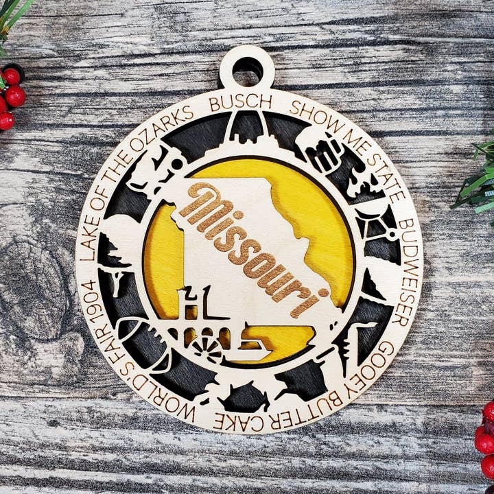 State Ornament - Wood USA Ornament - Christmas Ornament - Missouri Ornament for wholesale by Creekside Cottage Designs