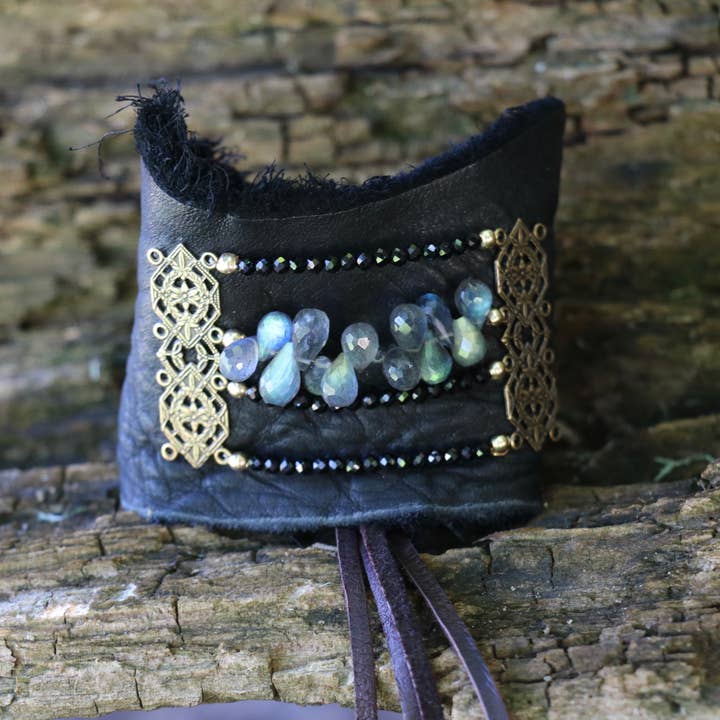 Labradorite and Black Spinel Gemstone Cuff for wholesale by Beshea Beshea