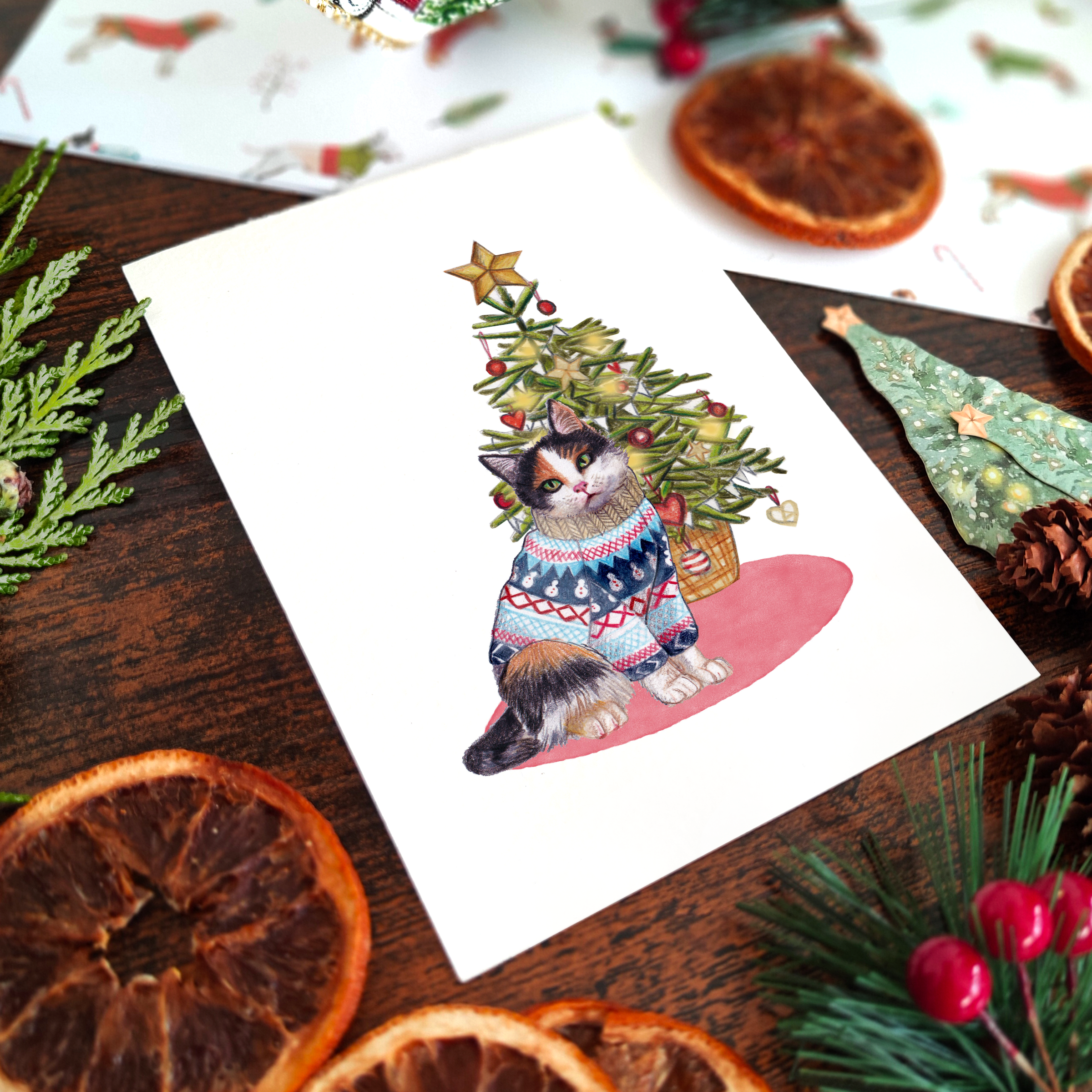Beth Goodwin Designs - Wholesale Christmas card - Set of 6 Cats in jumpers Christmas Cards6