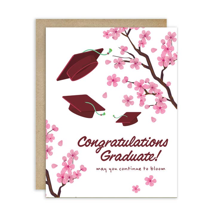 Cherry Blossom Graduation Card | Pink Japanese Flower Congrats for wholesale by Cute Asian Cards