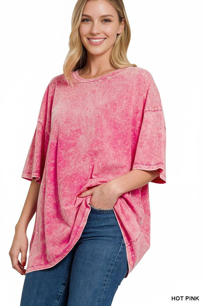 42POPS - Vente Haut en maille – femme - T-shirt en coton délavé à l'acide oversize SI-2430126