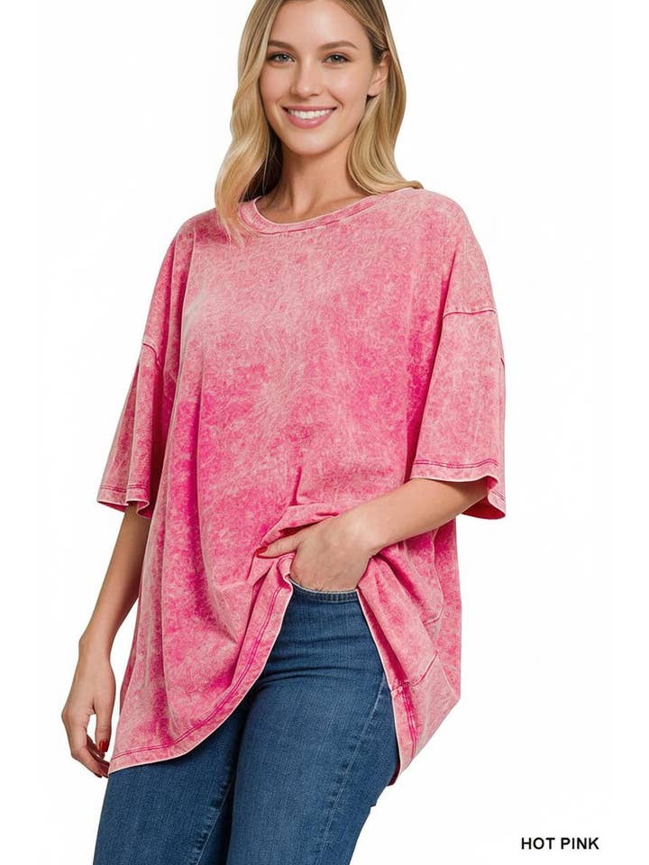 42POPS – wholesale Stickad topp - Dam – Acid Wash Bomullsöversized T-shirt SI-2430126