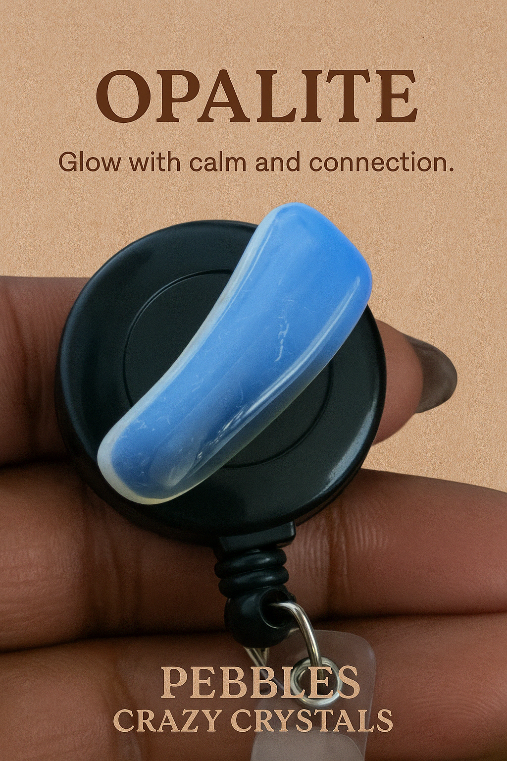 Pebbles Crazy Crystals LLC - Wholesale Keychain – Unisex - “Opalite Glow” Crystal Badge Reel 6