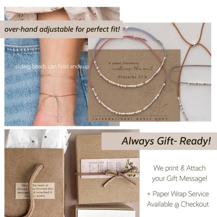 Morse and Dainty Hand Made Morse Code Dainty Jewelry - Wholesale Beaded Bracelet - Godmother or CUSTOM Word Morse Code Bracelet - Gia5