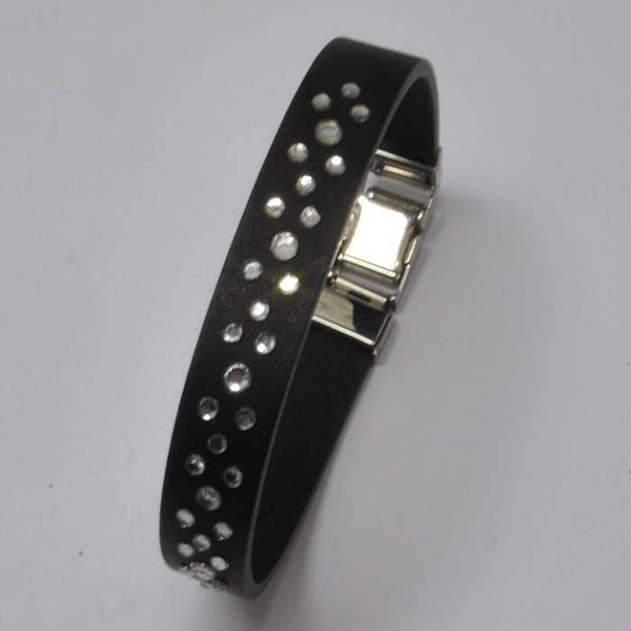 Lolita black leather and crystals bracelet for wholesale by Declic
