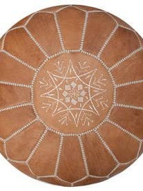 Moroccan Leather Pouf Cover, Natural Brown for wholesale by Poufs & Pillows