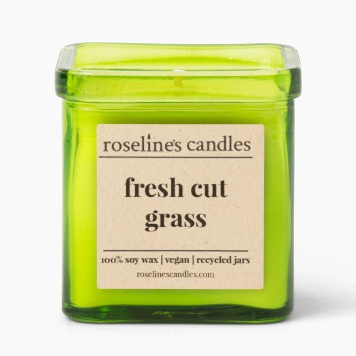 Fresh Cut Grass - 8 oz Soy Candle - Recycled Glass Jar for wholesale by Roseline's Candles