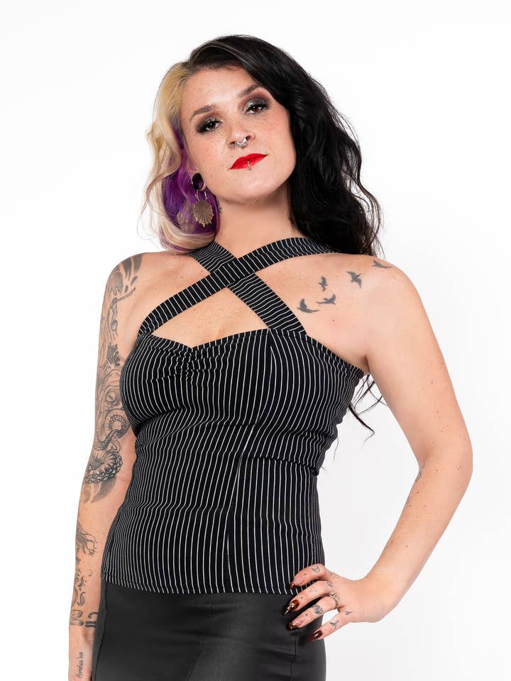 Top Vavavoom - riscas pretas/brancas por atacado de Putré-Fashion