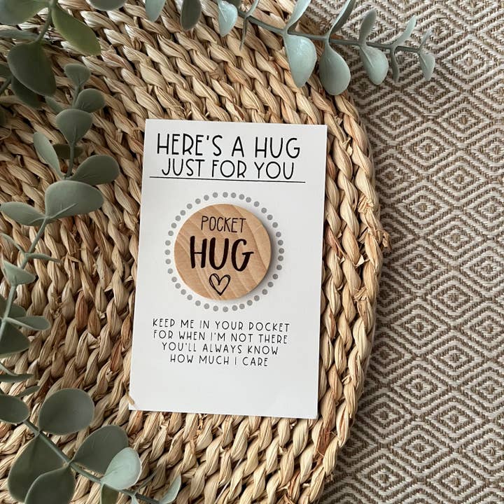 Handmade by Hammero - Wholesale Keepsake Coin/Token - Pocket Hug, Brave Button, and Smile - Wood Engraved Token