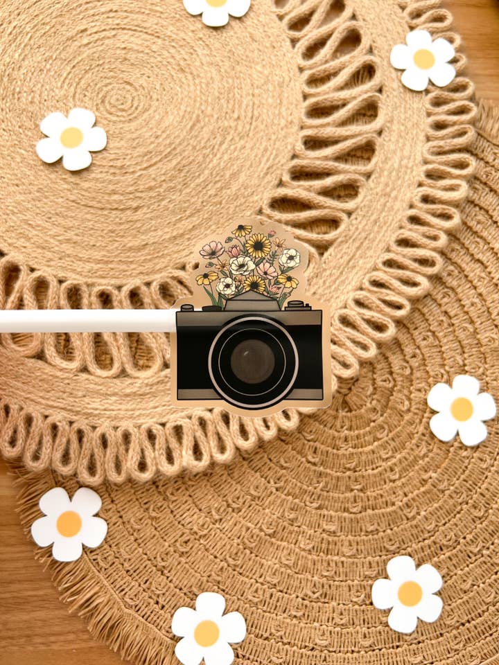 Wildflower Camera Clear Waterproof Vinyl Photography Sticker for wholesale by Koll Designs