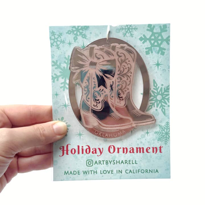 Art by Sharell - Wholesale Ornament Set - Mirrored Cowgirl Boots Ornament, Western Christmas Ornament6