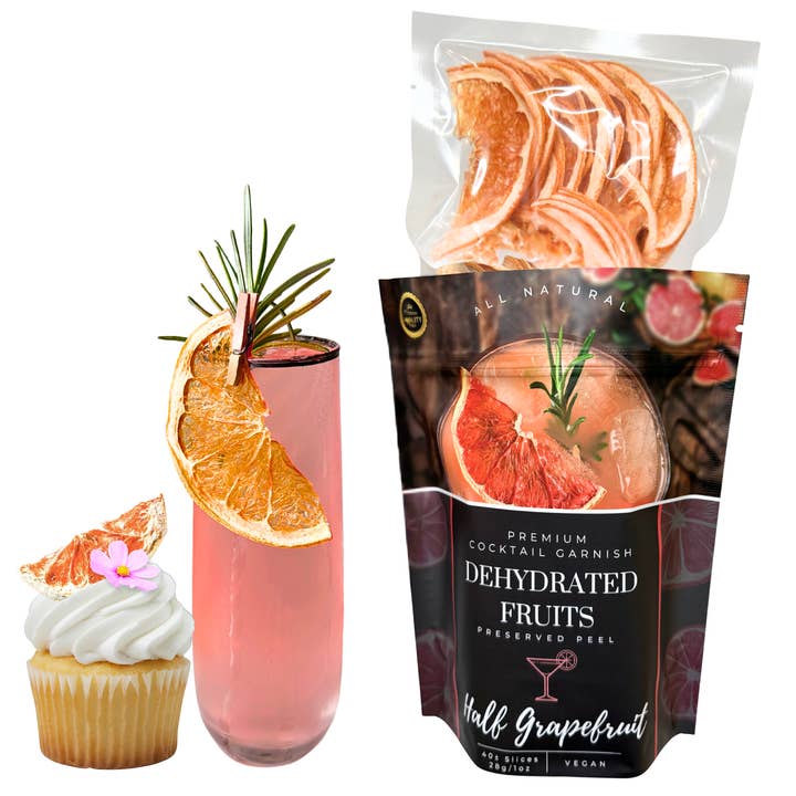 Dried Half Grapefruit Slices | 40± HALFS | Preserved Peel Premium DRIED FRUITS for Luxury Cocktail Garnishes for Bars and Home Hosts. for wholesale by PRESERVED PEEL