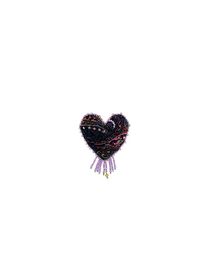 Broche bordado en forma de corazón de terciopelo paisley para venta al por mayor de Tétè Accessories