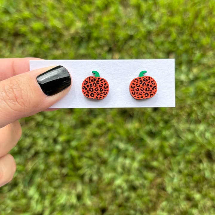 Laser & Color Designs LLC - Wholesale Stud/Post Earrings - Leopard Pumpkin Earrings, Halloween Earrings1