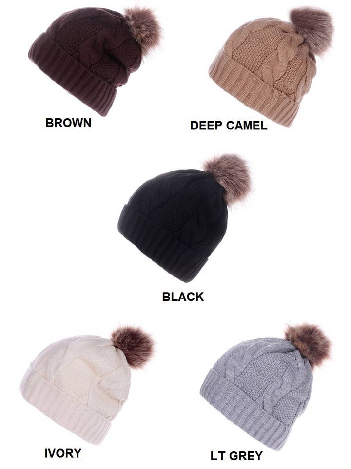 Kabelstickad Pom Pom-fodrad mössa för wholesale av Vanilla Monkey