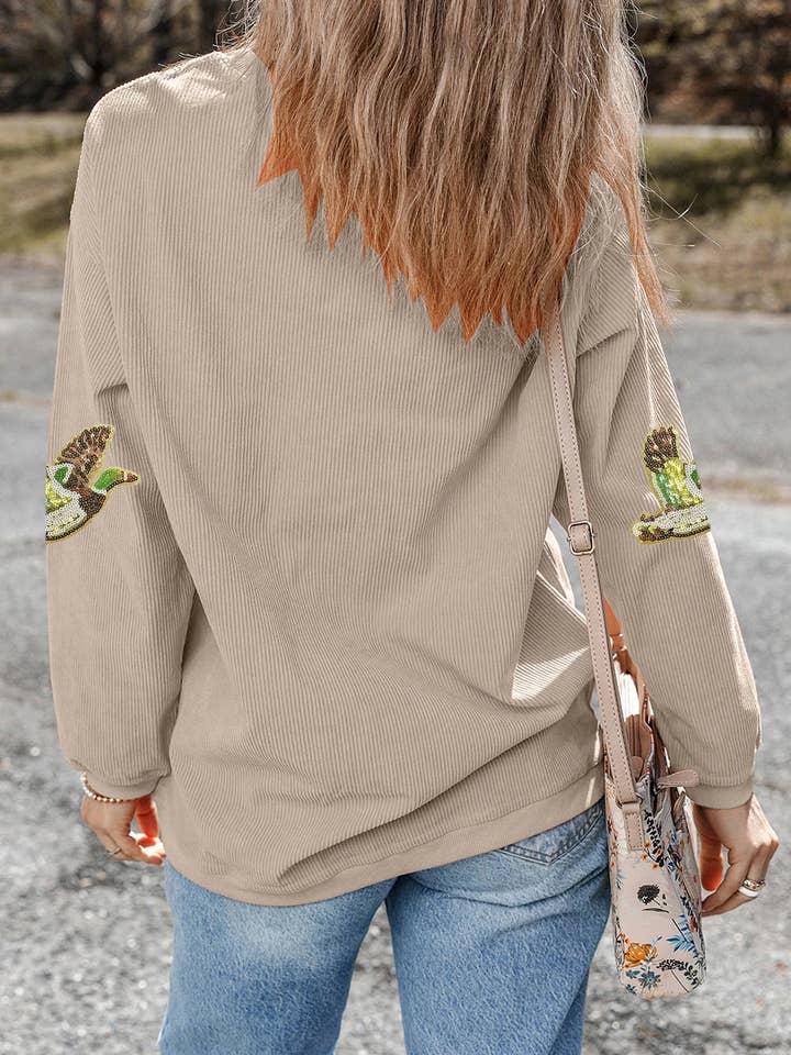 Lovesoft - Vente Sweat-shirt – femme - Sweatshirt de Thanksgiving à motif d'oiseau pailleté avec cordon2