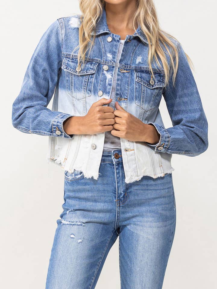 CHAQUETA CORTA CLÁSICA CON DETALLE EN LA PARTE INFERIOR BLANQUEADA T5138J para venta al por mayor de VERVET by FLYING MONKEY