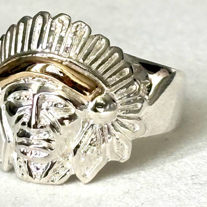 Bague Indienne en Argent Sterling 925 & Or Laminé 10k pour la vente par QURI