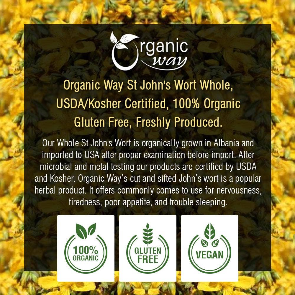 Organic Way LLC - Wholesale Herbs - St. John's Wort Whole (Hypericum perforatum) - Herbal Tea | European Wild-Harvest | Kosher & USDA Certified | Vegan, Non GMO & Gluten Free | Origin - Albania3
