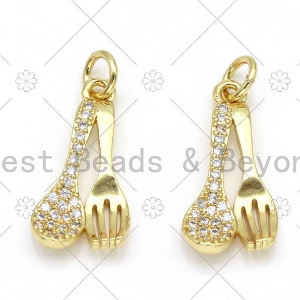 Colgante con forma de cuchara y tenedor con micropavé de circonitas cúbicas, dije de tenedor de cuchara relleno de oro de 18 quilates, collar, pulsera, colgante #LD166 para venta al por mayor de BestBeads&Beyond