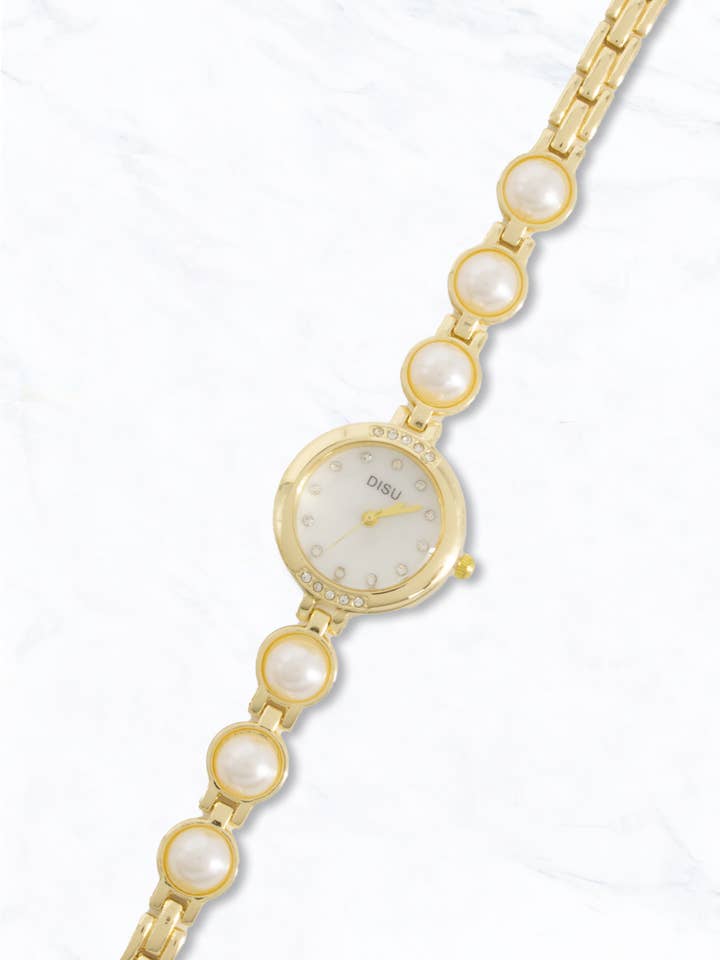 Reloj de Oro con Perlas Elegantes Enlazadas para venta al por mayor de Suzie Q USA