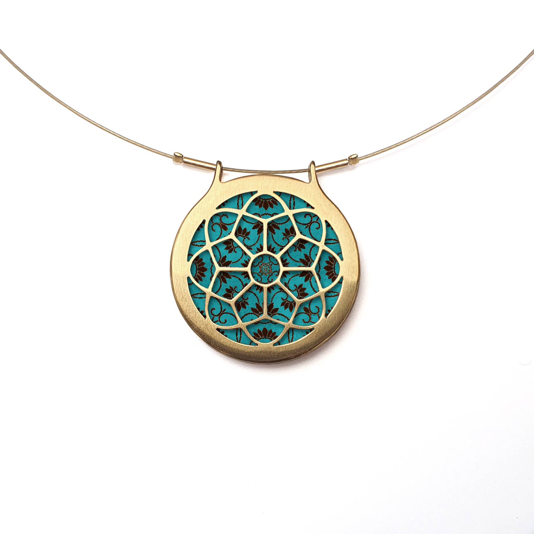 Noa Jewellery – wholesale Pendant/charm necklace – Rose Window Ceramic Necklace, Gold Plated Stainless Steel3