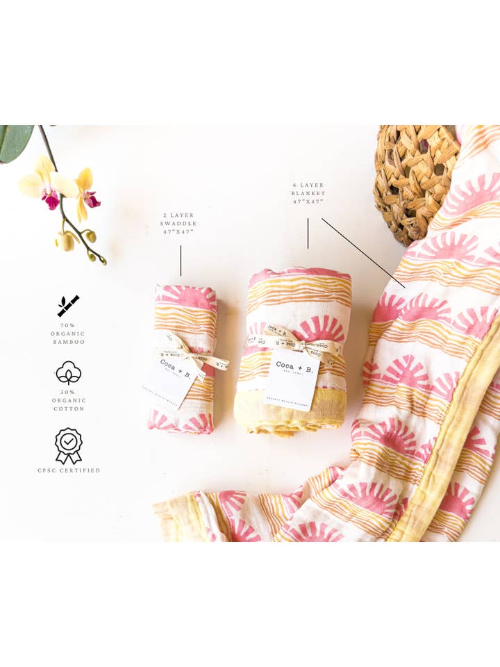 Coca + B.™ - Wholesale Milestone Blanket - Kids & Baby - Organic Pink Sun + Wave Baby Swaddle | Coastal Nursery Decor14
