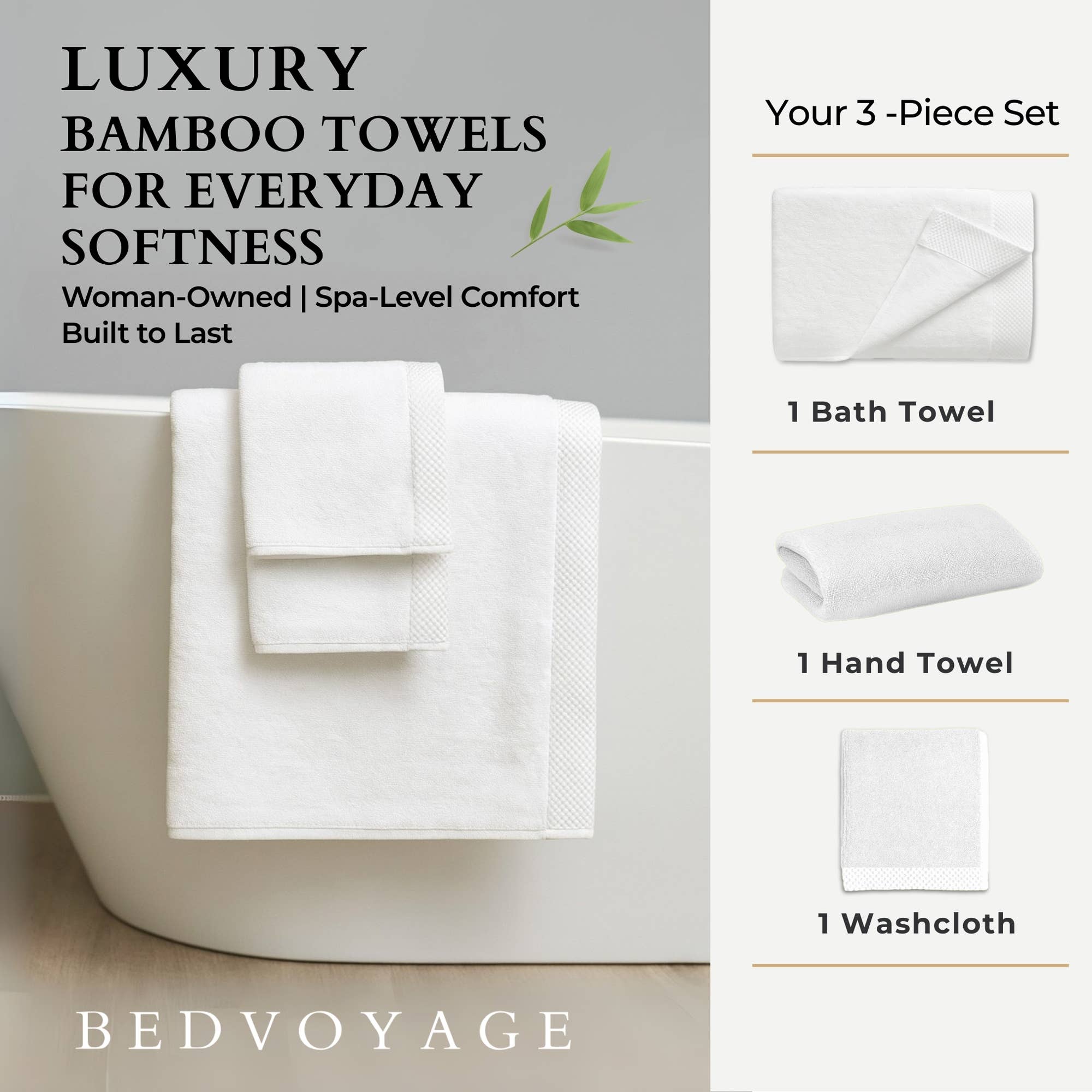 BedVoyage - Wholesale Towel set - BedVoyage Luxury viscose from Bamboo 3-Piece Towel Set11