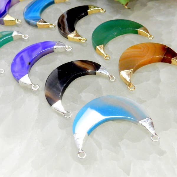 Jewelers Paradise - Wholesale Individual charm/pendant - Agate Slice Crescent Double Bail Pendant5