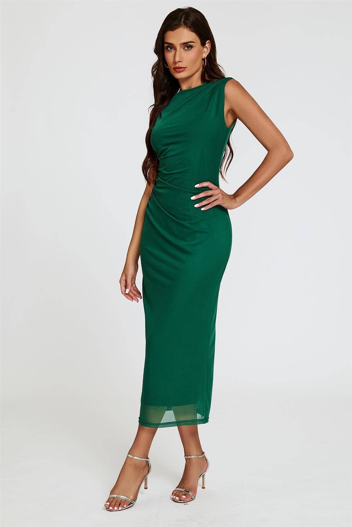 Vert Robe maxi en maille sans manches verte en vente sur Faire3
