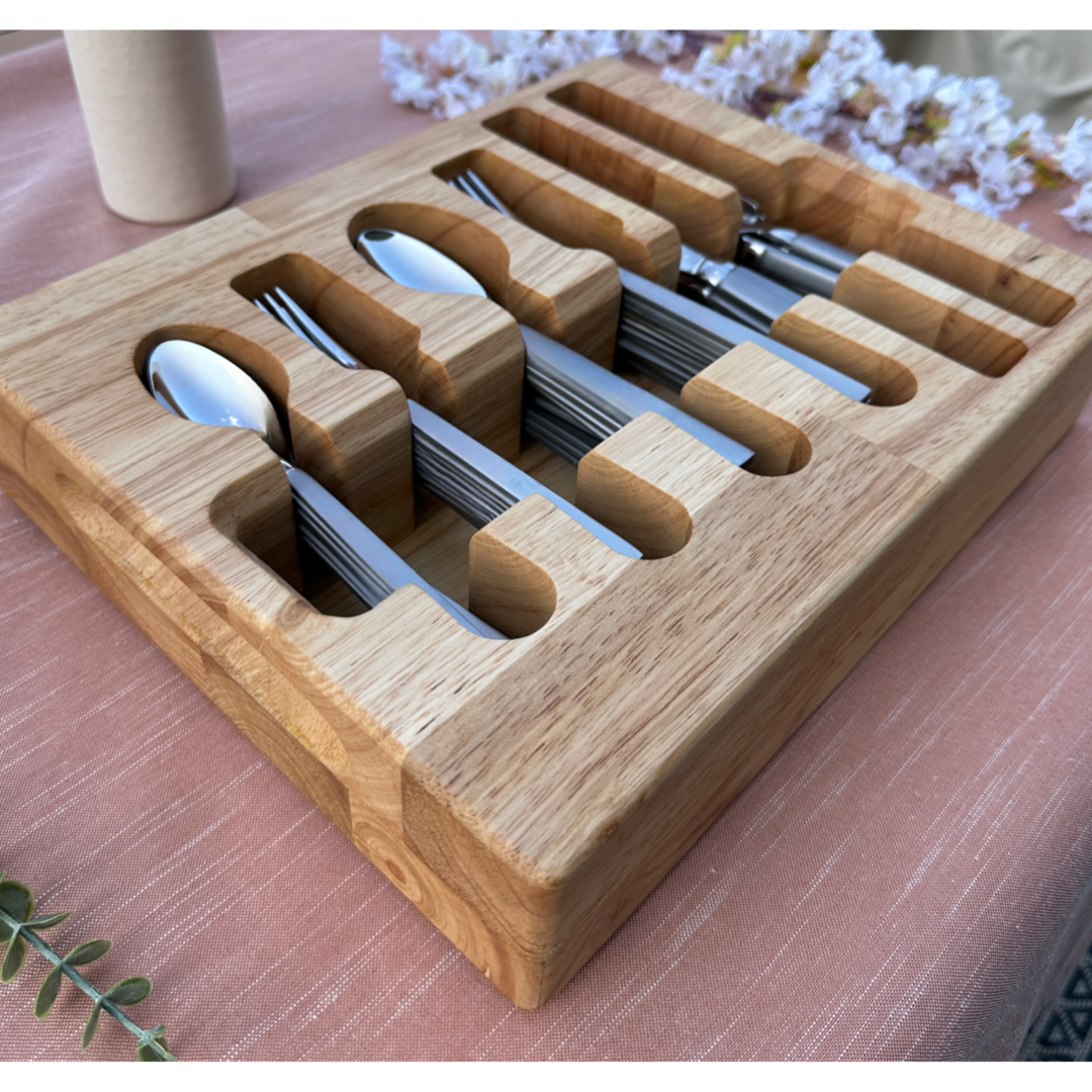 Loudblade - Wholesale Flatware Caddy - Custom Solid Hevea Wooden Flatware Drawer Organizer0