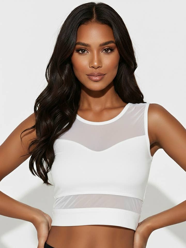 Sheer Mesh Panel Crop Tank Top for wholesale by CAPELLA APPAREL