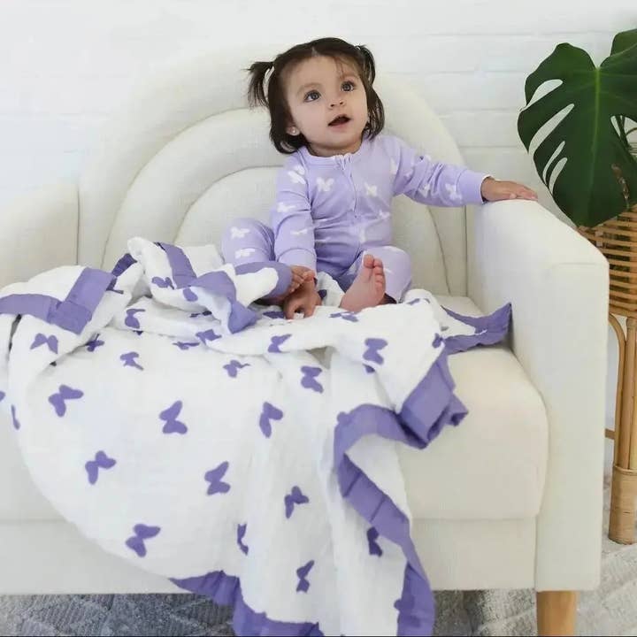 Snuggle Buds - Wholesale Sleepsuit - Baby - Lilac Flutter Zipped Onesie (0–12 Months) – 100% Cotton Muslin Baby Sleepwear1