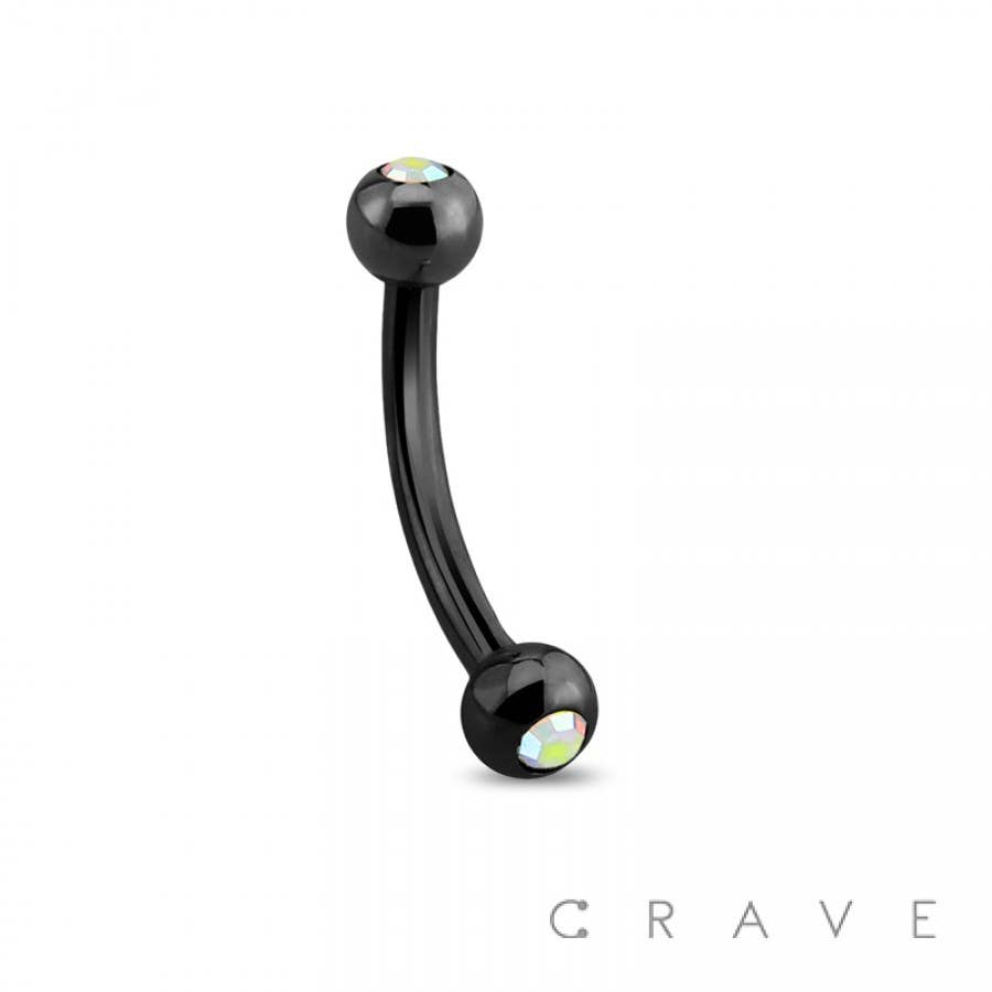 CRAVE - Wholesale Single Earring - BLACK IP OVER 316L SS WITH GEM BALLS (KR)0