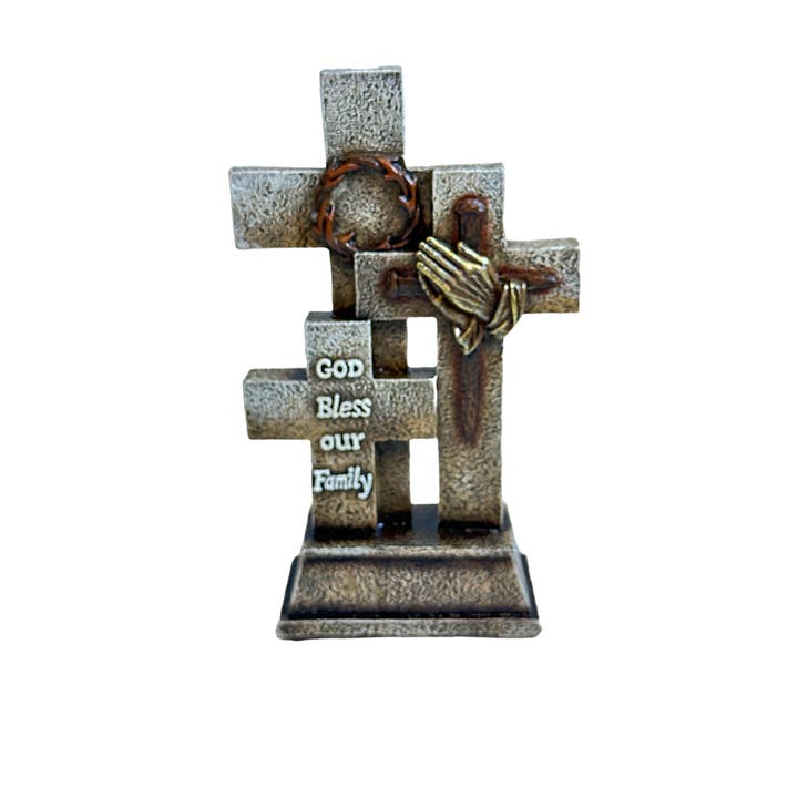 Triple Standing Crosses Thorn Crown, Nails Tabletop Décor for wholesale by De Leon Collections