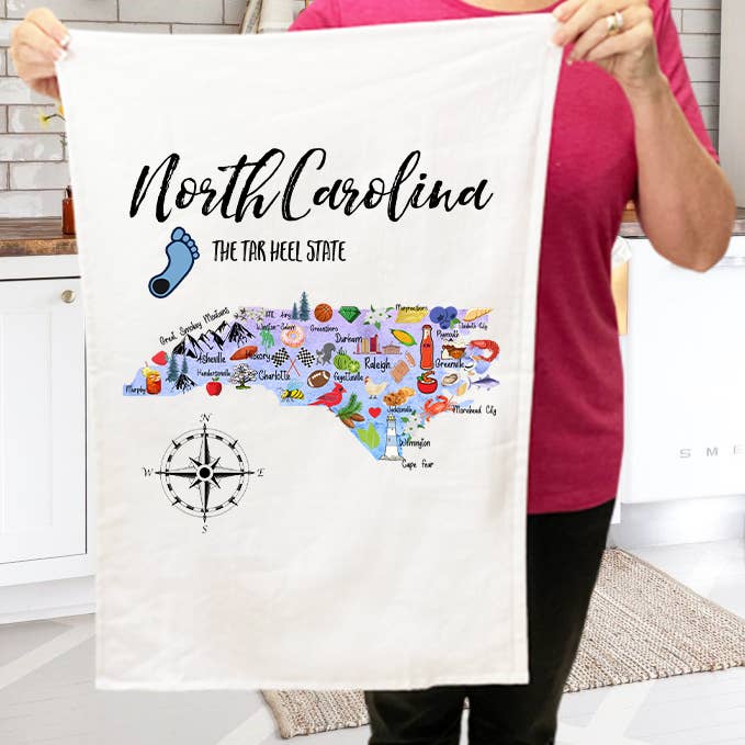 Mapa do Estado da Carolina do Norte Souvenir Kitchen Terry Toalha por atacado de Avery Lane Gifts